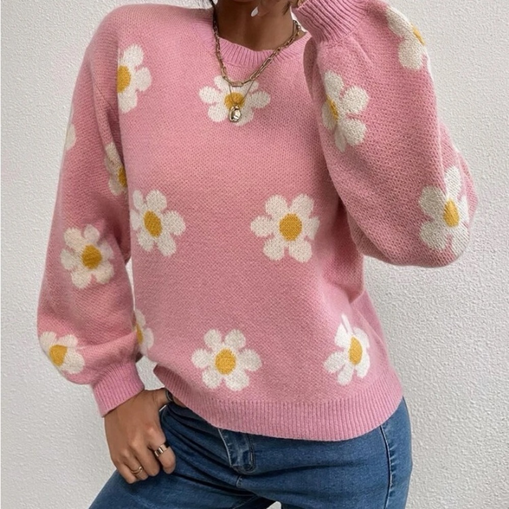 New  Daisy pink floral pattern sweater - Picture 3 of 7